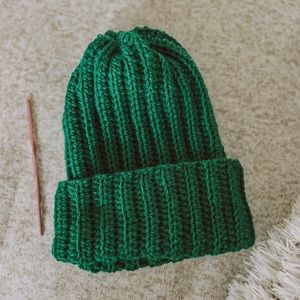 A crochet beanie, green, very cozy. It’s also size one for women and men.